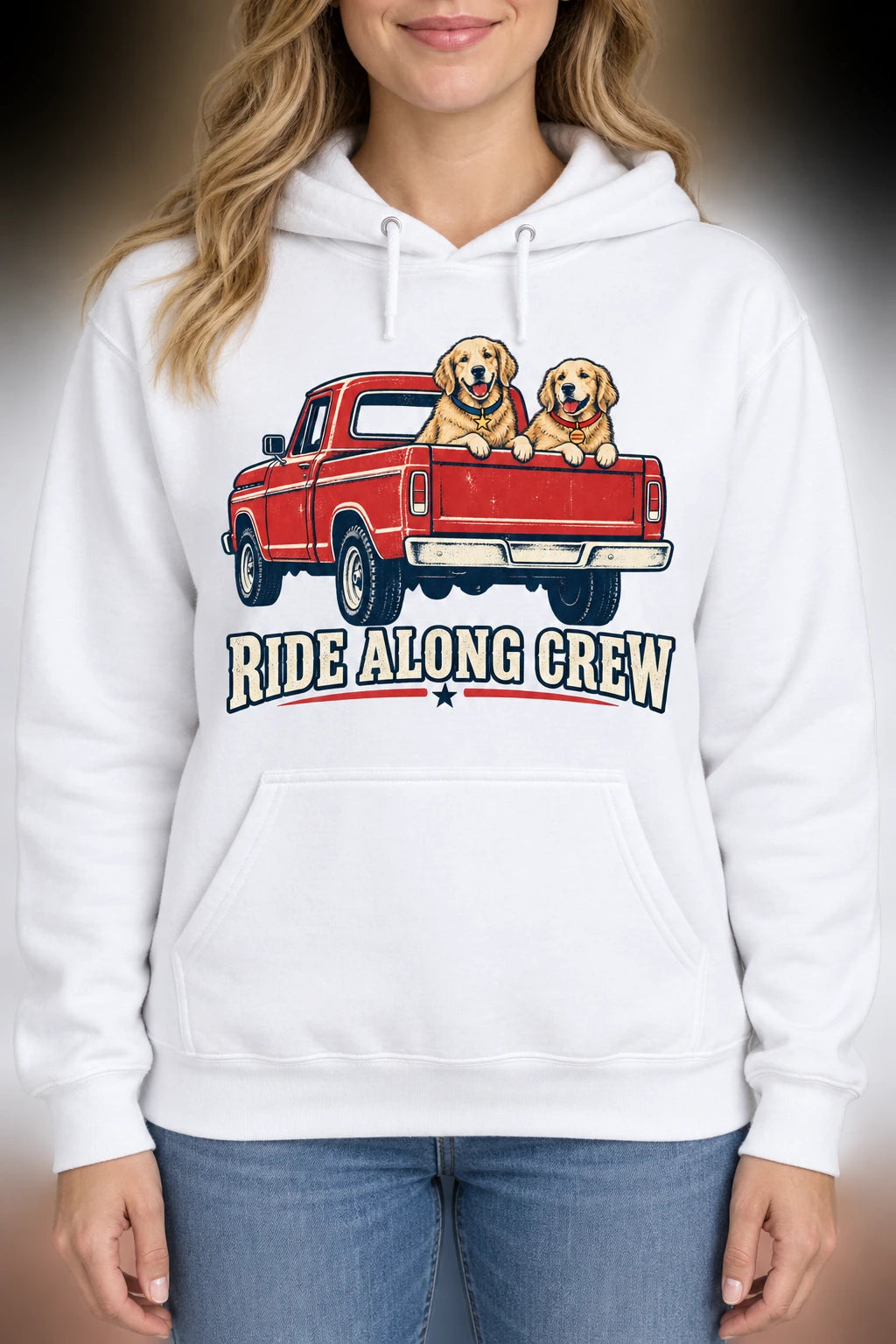 Ride Along Crew Hoodie photographed product mockup