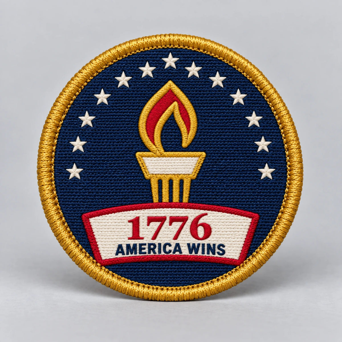 1776 Torch Patch photographed product mockup