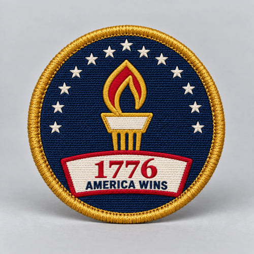1776 Torch Patch photographed product mockup