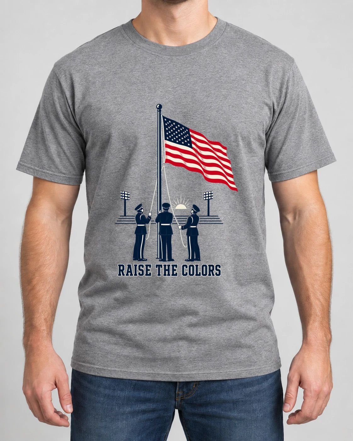 Raise the Colors Tee photographed shirt mockup – wearable v3 chest print