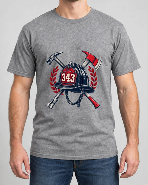 343 Firehouse Tee photographed shirt mockup – wearable v3 chest print