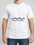 Join or Die Tee photographed shirt mockup – wearable v3 chest print
