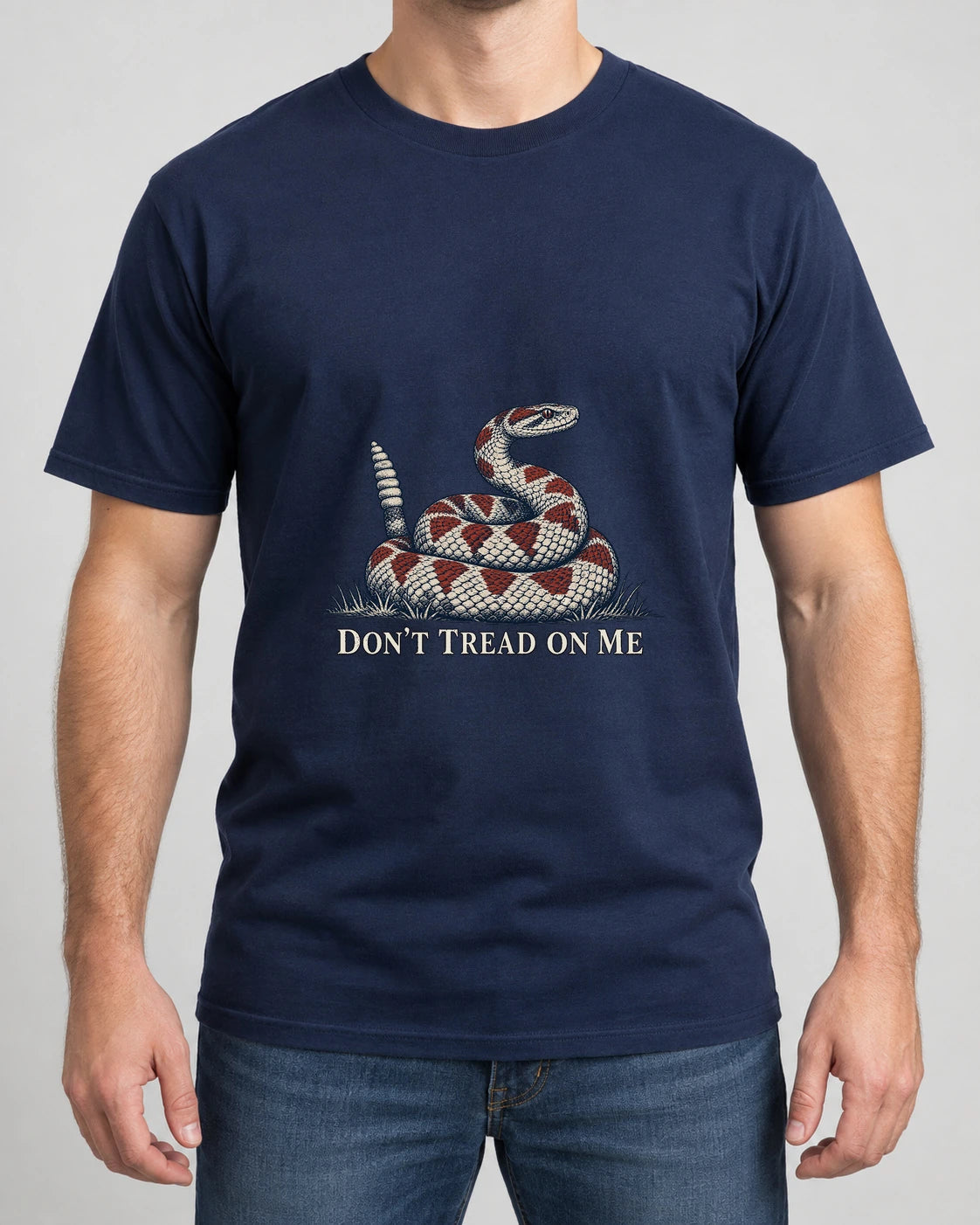 Don’t Tread on Me Tee photographed shirt mockup – wearable v3 chest print