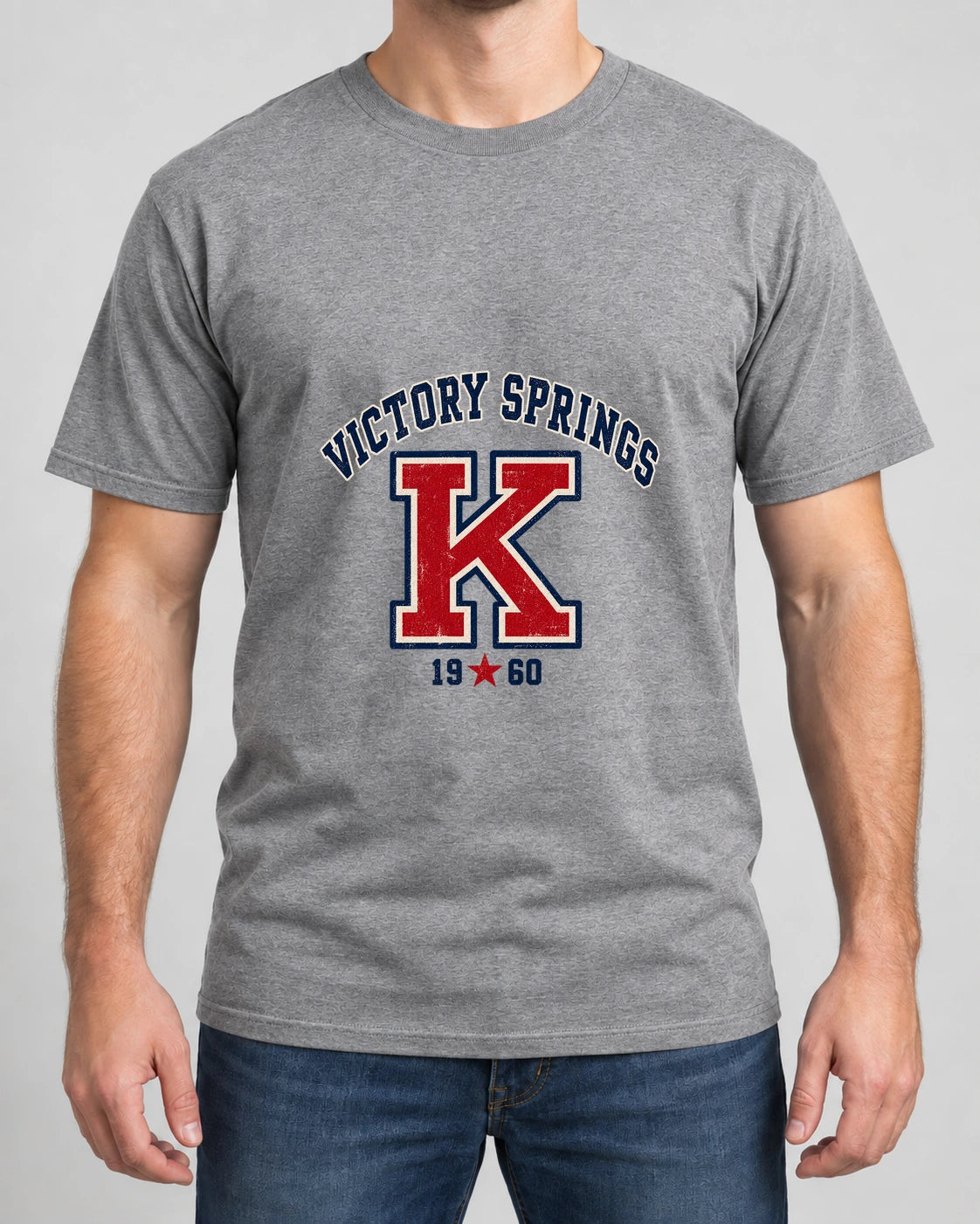 Knox Varsity K Tee photographed shirt mockup – wearable v3 chest print